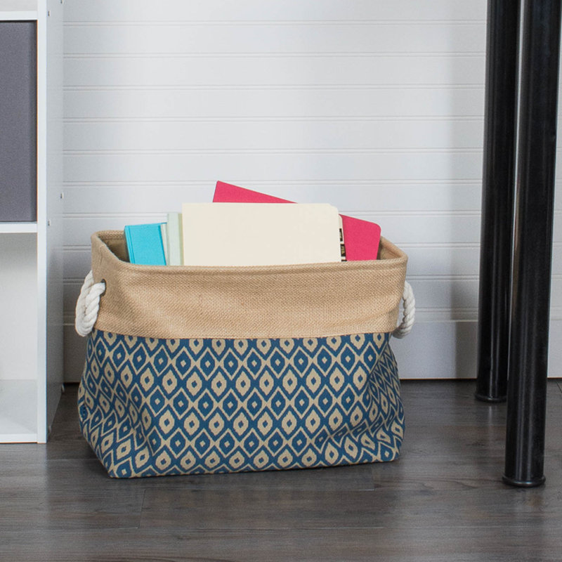 Bac en tissu Layken Ikat, Bleu sarcelle, H 9 po x l 14 po x P 8 po