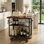 Chariot-bar industriel à 3 niveaux avec plateau en bois massif, cadre en métal argenté noir brossé et tablettes de rangement pour la cuisine, le salon et le bar