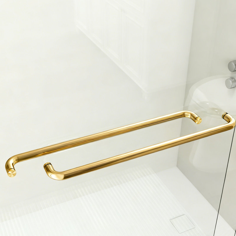 Porte de douche double coulissante avec verre trempé de 1/4 po de 6 mm, largeur réglable de 56 à 60 po, semi-design, or brossé, installation réversible pour différentes ouvertures