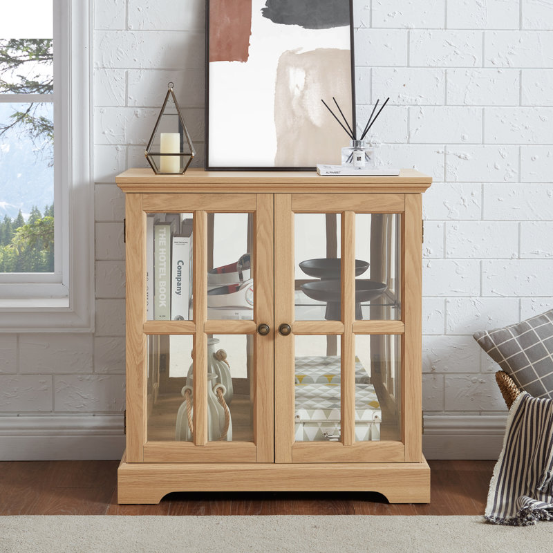 Vitrine de style antique à DEL avec aspect chêne et fermeture magnétique