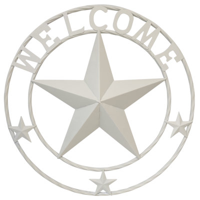 Metal White Western Lone Star Welcome Circle Sign Hanging Wall Décor