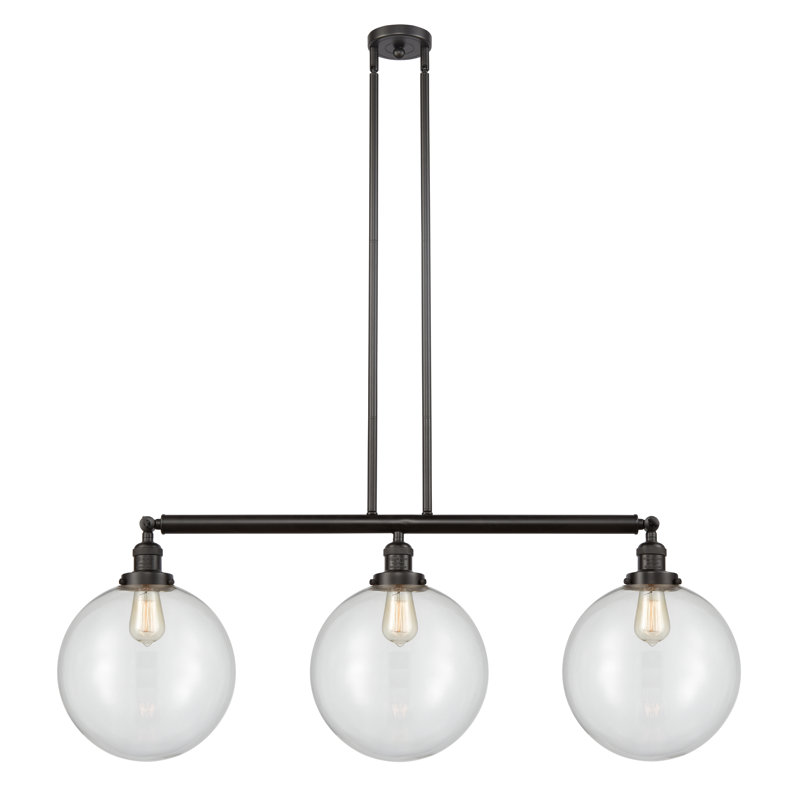 Luminaire suspendu pour îlot de cuisine 3 lumières Penman, Transparent, Bronze huilé, DEL