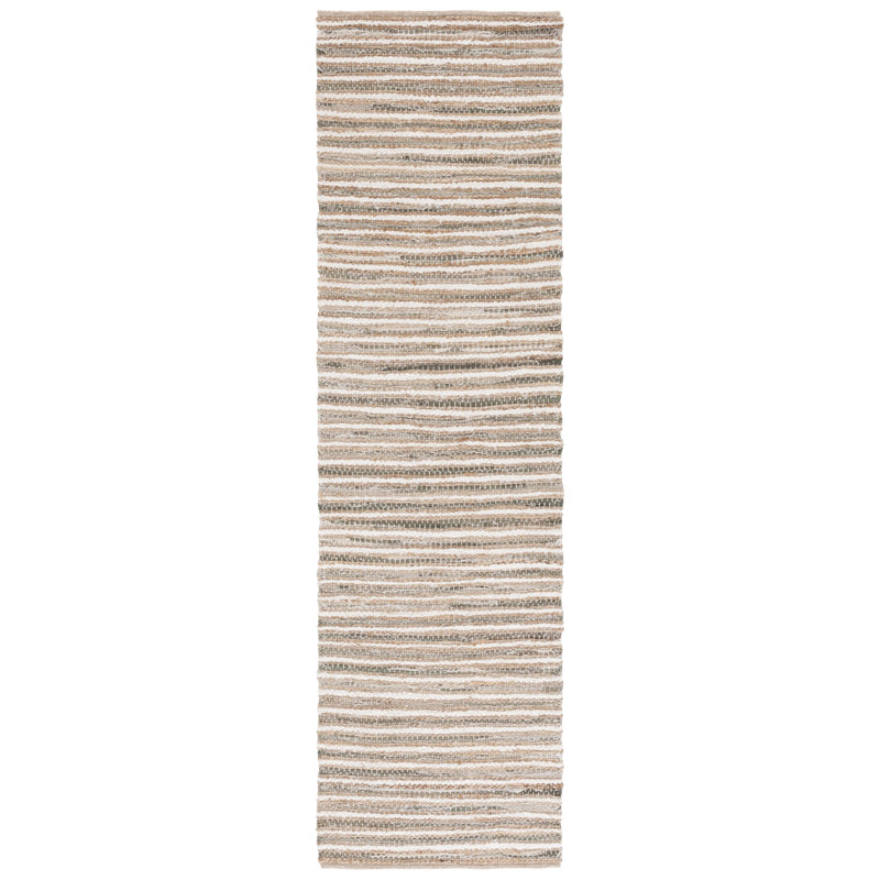 Abirami Woven Jute/Canvas/Cotton Performance Striped Rug in Natural/Green/Beige, Runner 2'3" x 8'