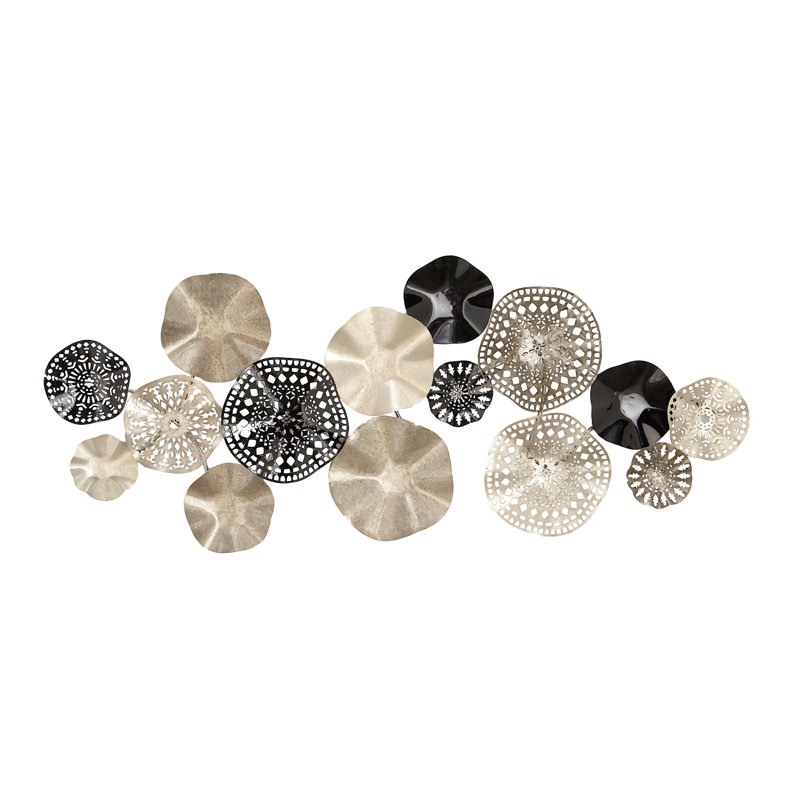 Silver/Black Metal Textured Plate Wall Decor with Black Accents 59" x 3" x 25"