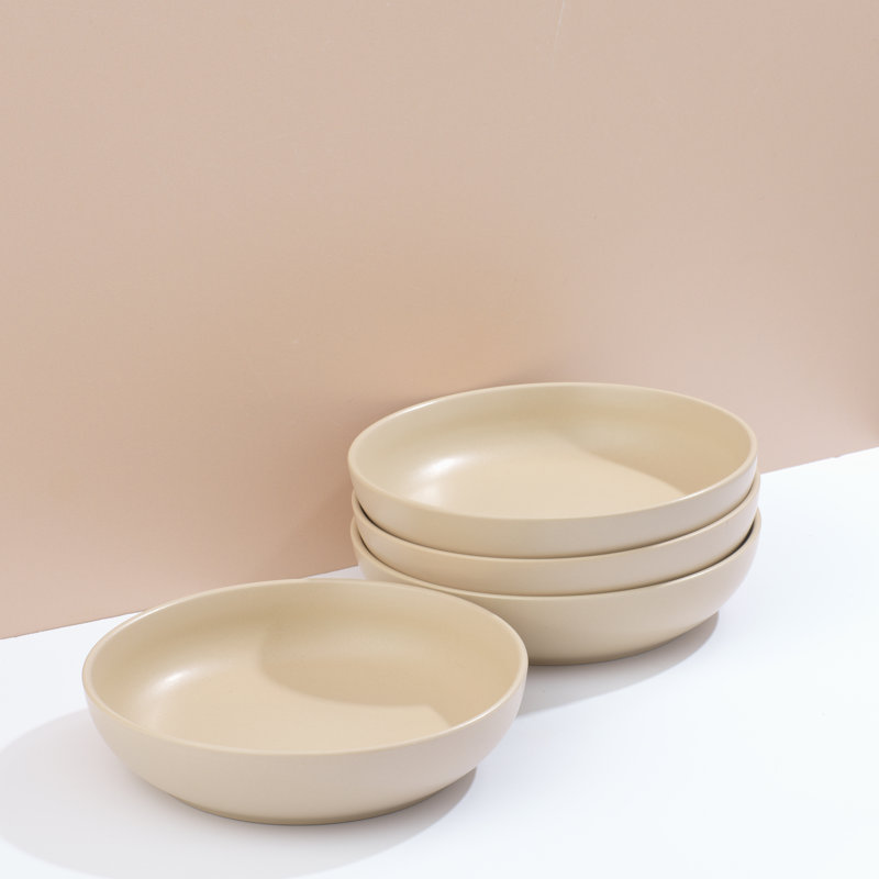 JoyJolt Mesa 4-Piece Stoneware Pasta Bowl Set, 40 oz, Beige mat