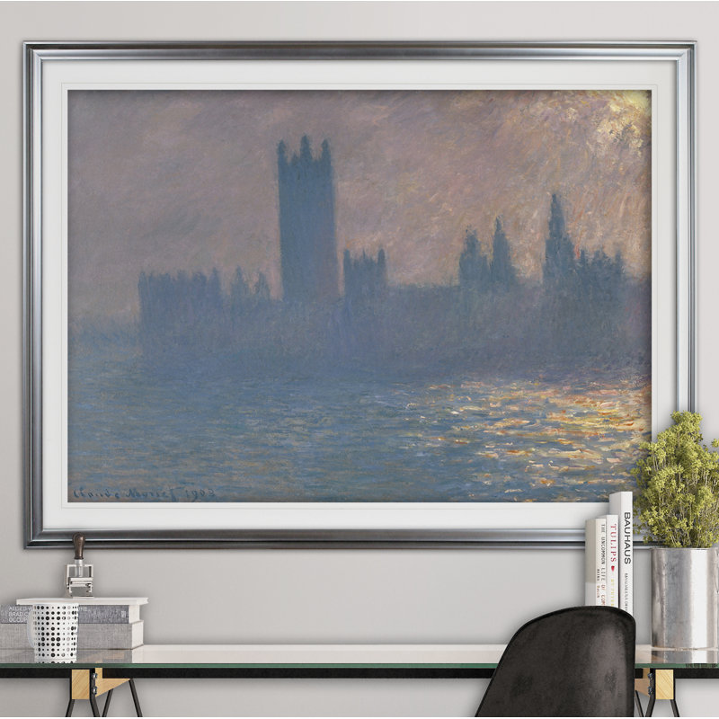 « maisons of parlement » par claude monet print, Cadre argenté, H 28 po x l 38 po x P 1,5 po