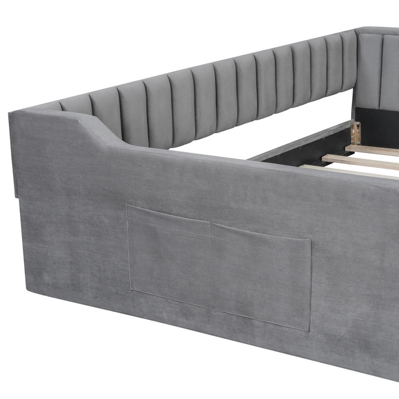 Upholstery Daybed And Side Storage Pocket, Gray