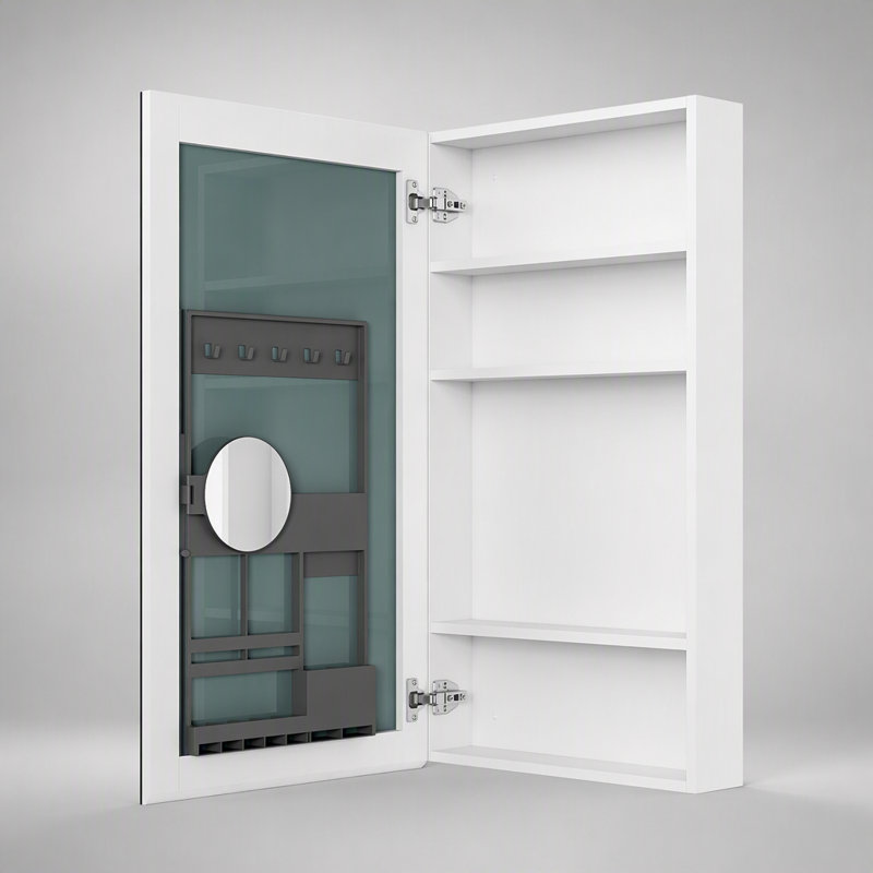 Armoire à pharmacie sans cadre avec miroir biseauté, 51 cm (L) x 91 cm (H), grand espace de rangement et charnières à fermeture en douceur, idéale pour les salles de bains modernes.