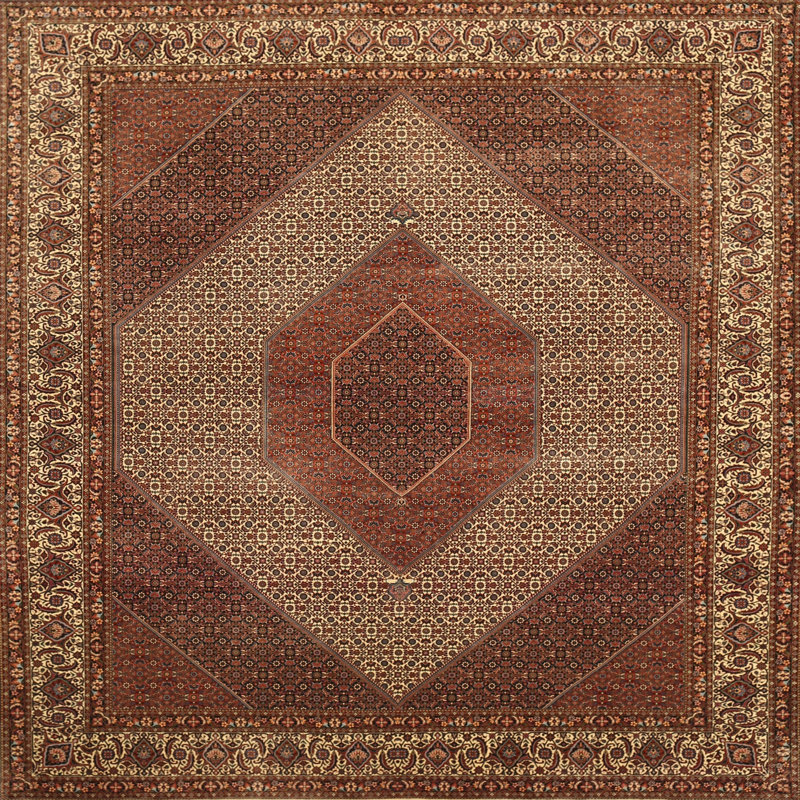Tapis traditionnel brun / noir / beige, Carré 4 pi