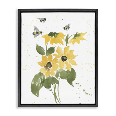 "Bumble Bees & Daisies", art mural encadré flottant par Lucille Price