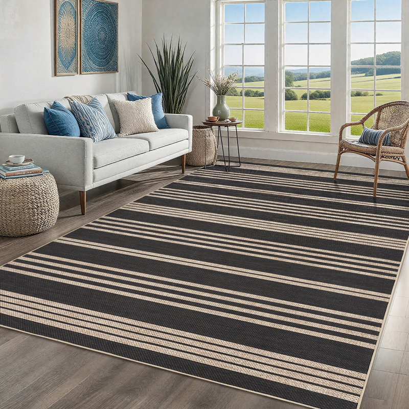  Rugs for Living Room 8x10 Washable Easy jute Bedroom Rug Non Slip Floor Cover Foldable Contemporary Stripes Outdoor Area Rugs for Nursery Dorm Patio Deck Stripes Beige