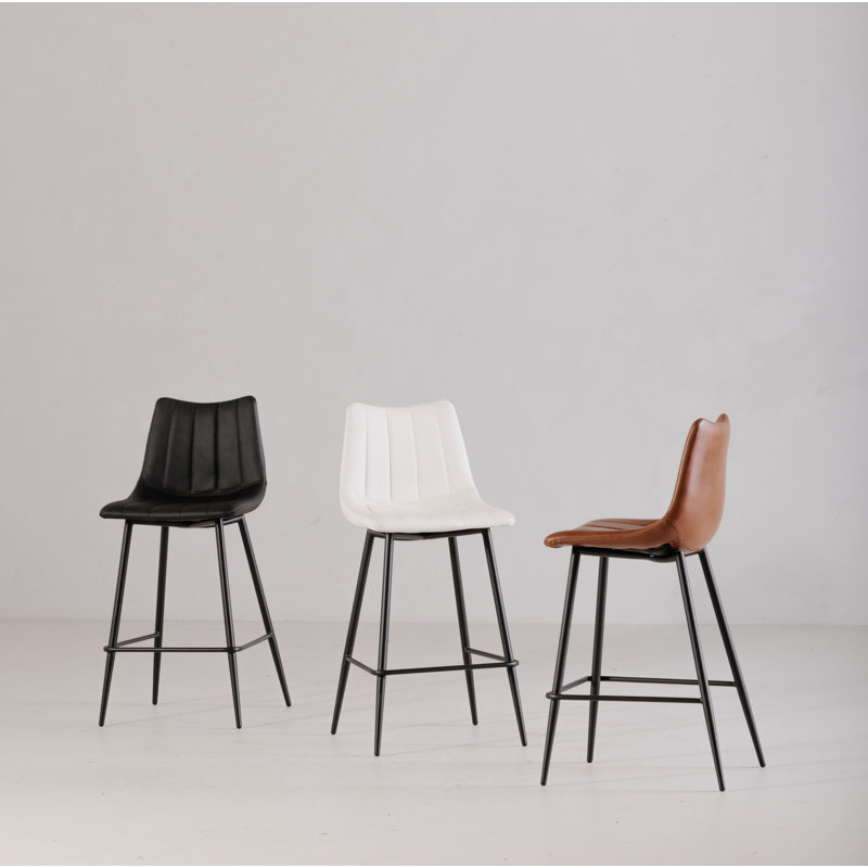 Finnigan Counter & Bar Stool, Counter Stool (26" Seat Height), Black/Faux Leather