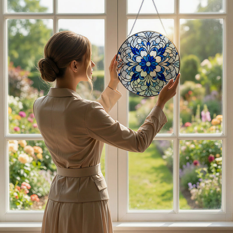 Panneau de vitrail floral bleu 7,8 "H, H 7,8 po x l 7,8 po