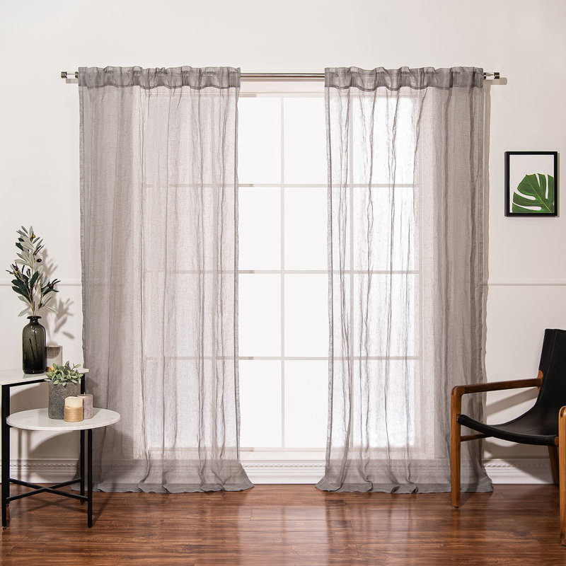 Jazmine Linen Solid Color Sheer Curtain Panels, 52" W x 84" L, Gray