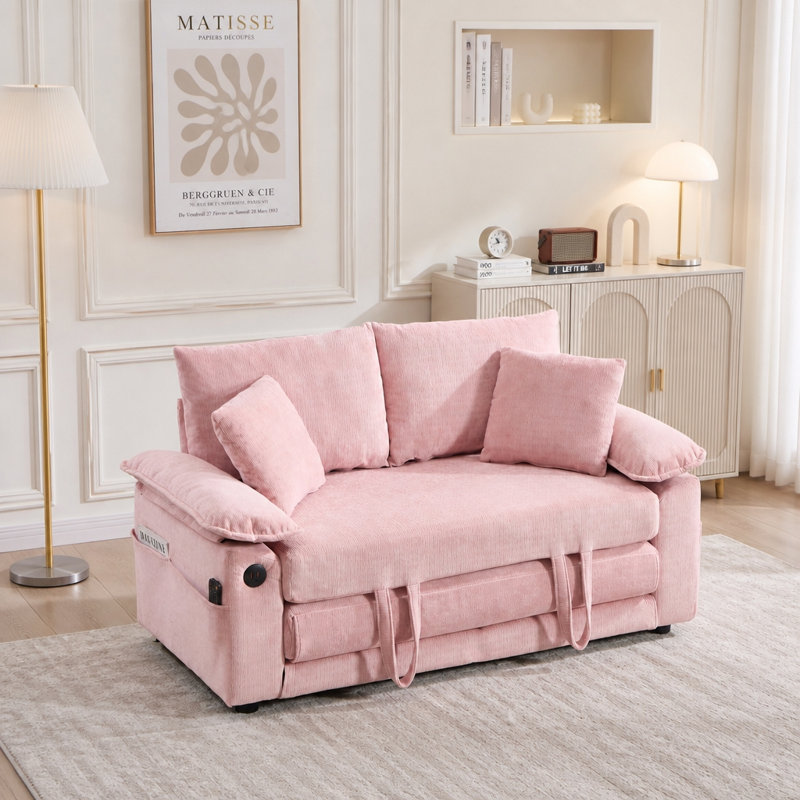 Canapé-lit futon convertible 3-en-1 de 58 pouces avec causeuse pliable avec canapé-lit escamotable, Pink