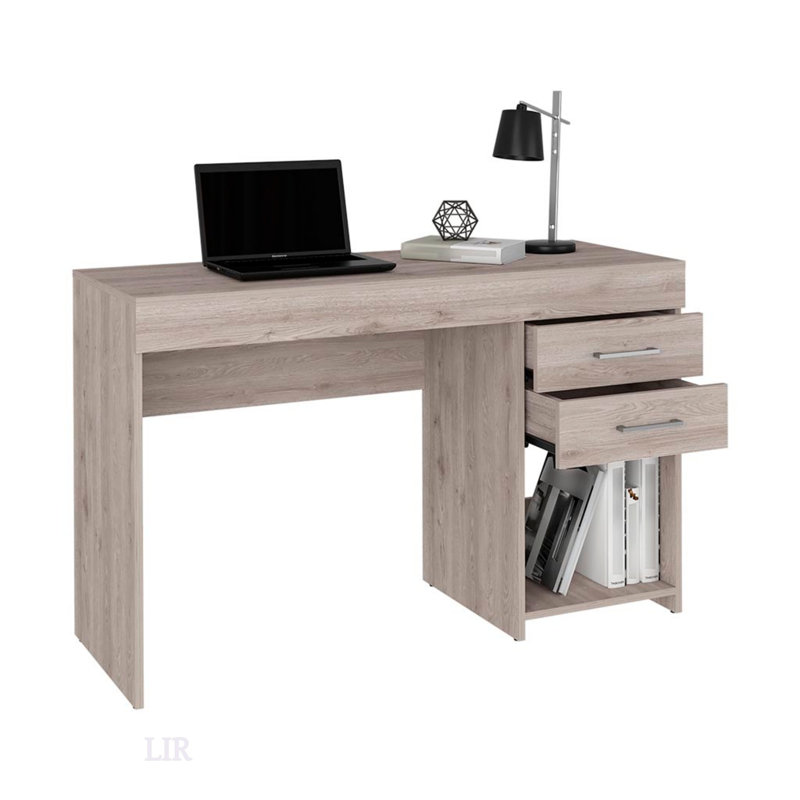 Bureau d'ordinateur compact à deux tiroirs avec tablette inférieure Ibare, gris clair, parfait pour les petits espaces et les bureaux à domicile