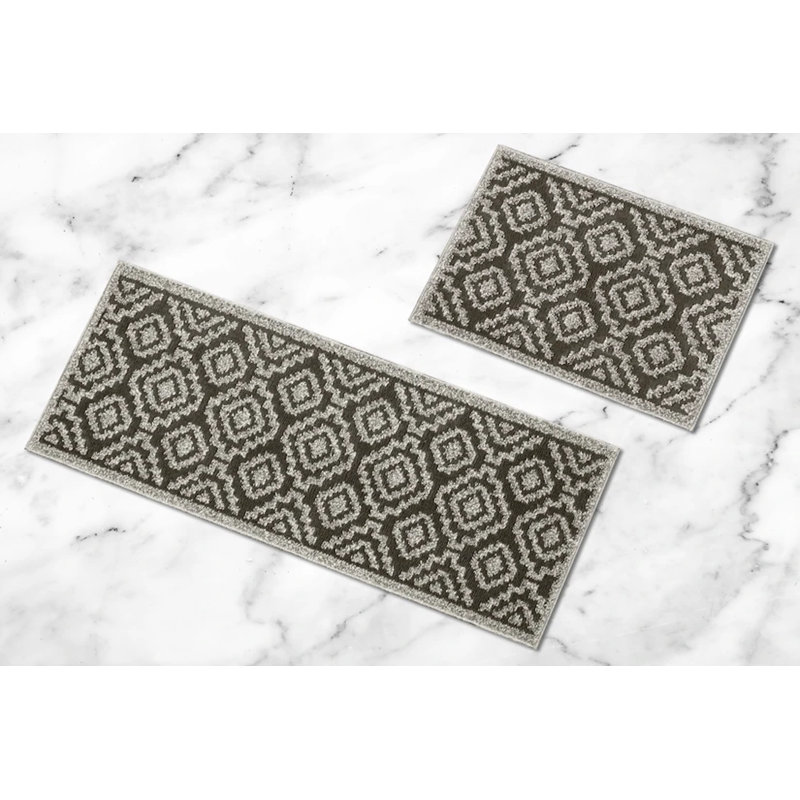 Manarel Floral Bath Rug Set, 15.5"W x 48"L / 15.5"W x 24"L