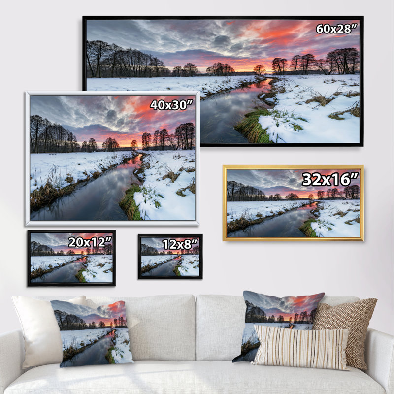 Winter Sunset River Banks - Photographie sur toile, Cadre doré, H 30 po x l 40 po x P 1,5 po