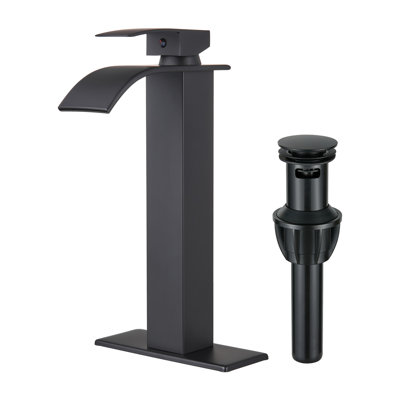 Single Handle Single Hole Waterfall Bathroom Sink Faucet with Deck Plate and Pop-Up Drain Assembly