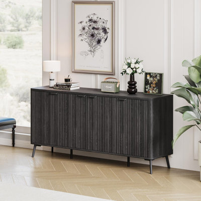 62.9 inch Flute Sideboard Cabinet with Adjustable Shelf, Curved Accent Cabinet with Metal Legs by George Oliver