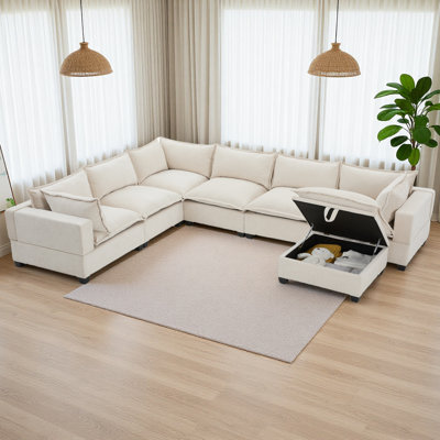 Canapé modulaire de 118 po avec repose-pieds de rangement mobile, canapé 7 places en forme de U, siège large et combinaison libre, canapé surdimensionné pour salon et appartement