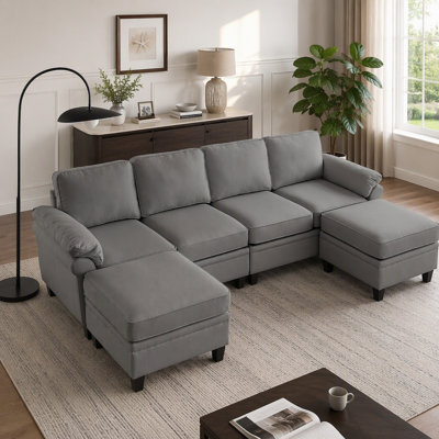 Canapé d'angle modulable en lin de 259 cm (102 pouces), canapé nuage en forme de L avec espace de rangement sous le canapé, combinaison à monter soi-même pour le salon
