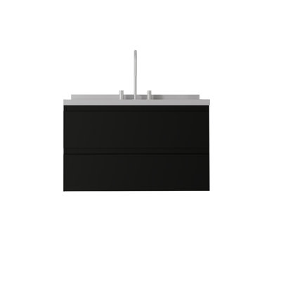 Meuble-lavabo flottant noir 36 po avec lavabo, portes à fermeture douce, armoire de rangement en contreplaqué