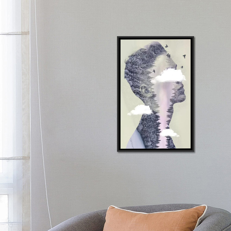« double exposition capillaire iii », impression sur toile, H 26 po x l 18 po x P 1,5 po, Toile avec cadre noir, Blanc