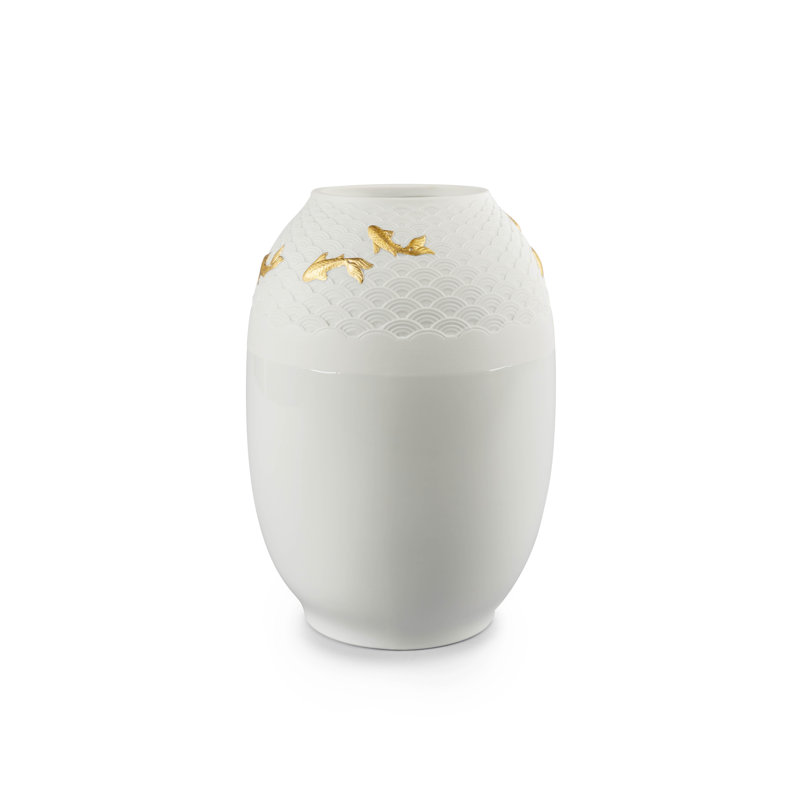 Koi White/Gold 9.84" Porcelain Table Vase