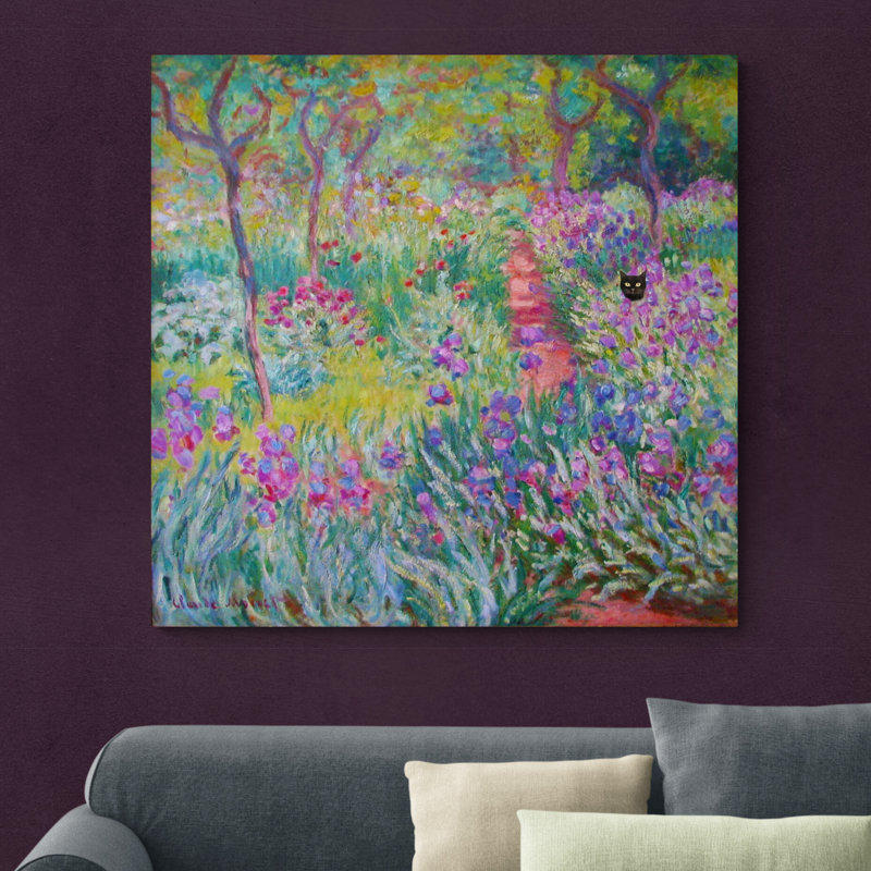 The Artist's Garden In Giverny By Claude Monet With Black Cat by Claude Monet - Wrapped Canvas Print, 61cm H x 61cm W x 4cm D