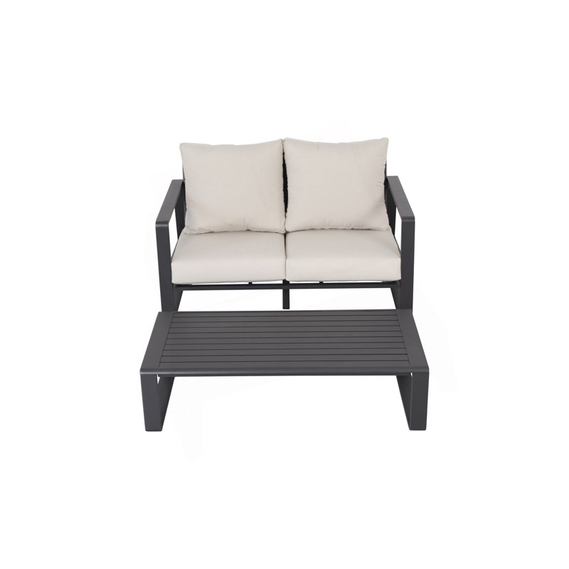 Double Sofa + Rectangular Coffee Table, White