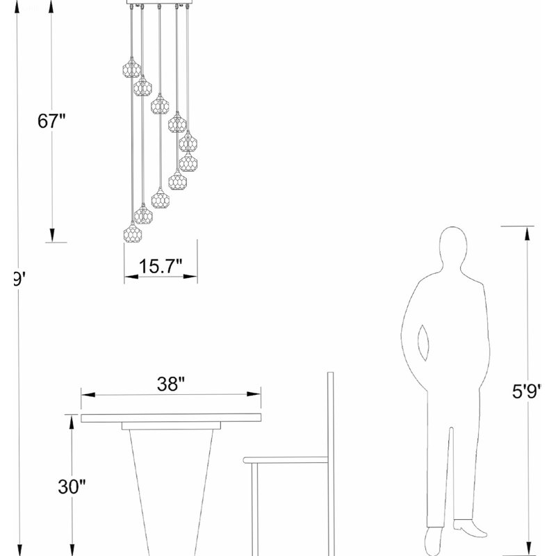 Lustre moderne à 10 lumières pour escalier, plafonnier encastré avec sphères soufflées à la main en cascade, pour hauts plafonds
