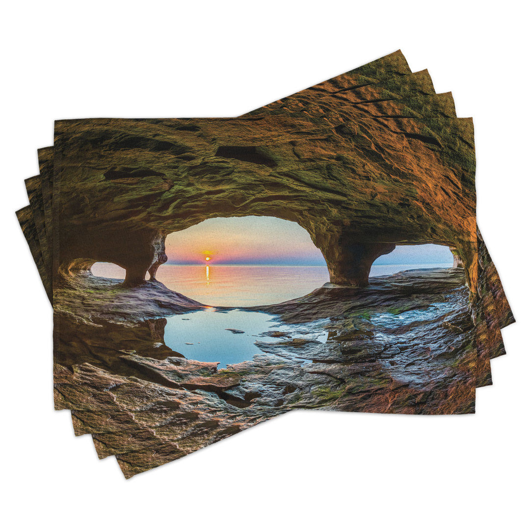 Platzdeckchen 4er Set, Große Grotte am Meer, Grün Blau