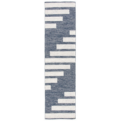 Alexio Striped Handwoven Wool/Cotton Navy Area Rug