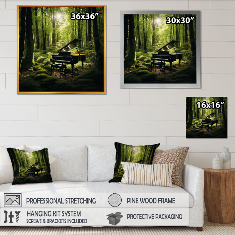 «Piano Forest Serenade I», reproduction sur toile, Cadre flottant noir, H 30 po x l 30 po x P 1 po