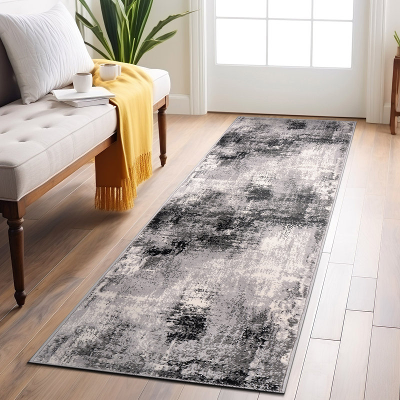 Schauer Abstract Performance Black/Ivory/Gray Rug, Runner 2' x 7'