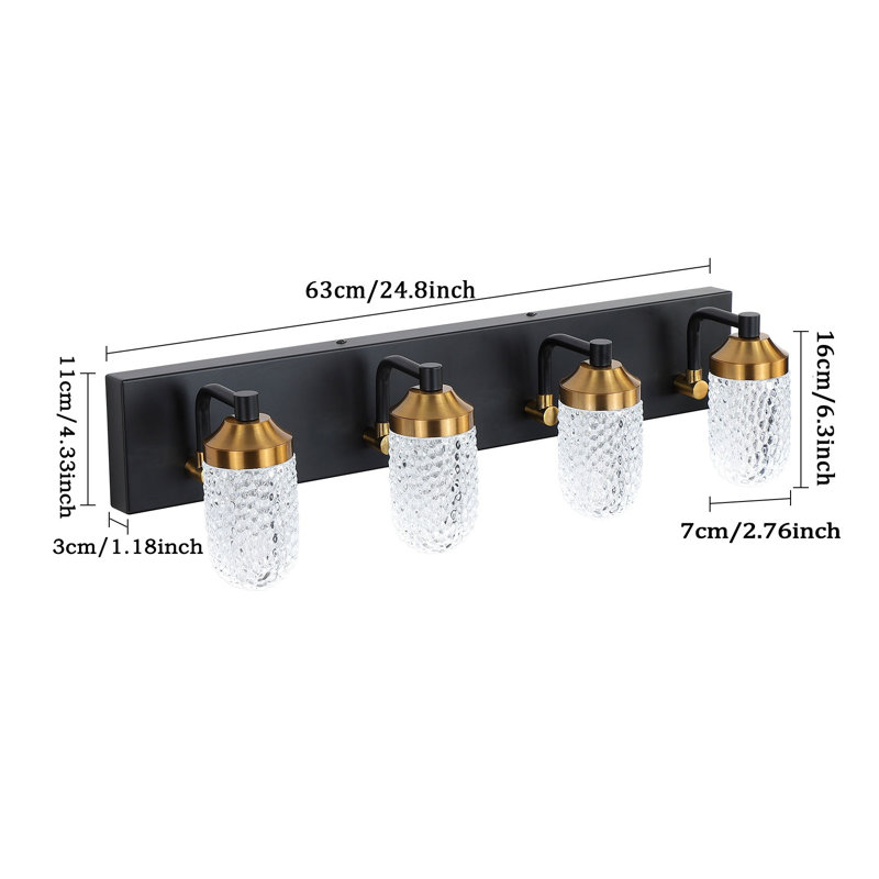Luminaire de salle de bain moderne 4 lumières noir avec abat-jour en verre texturé - Éclairage de salle de bain DEL
