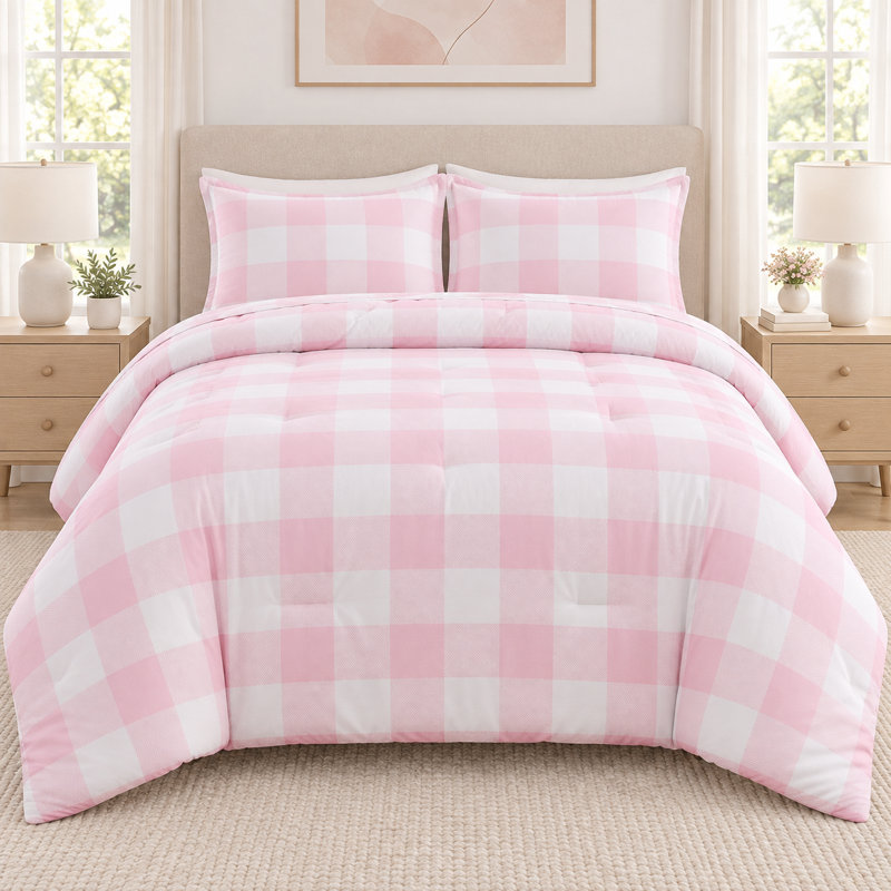 Ensemble d'édredon à carreaux rose Andency double (79 x 90 pouces), ensembles de literie à carreaux Gingham Buffalo