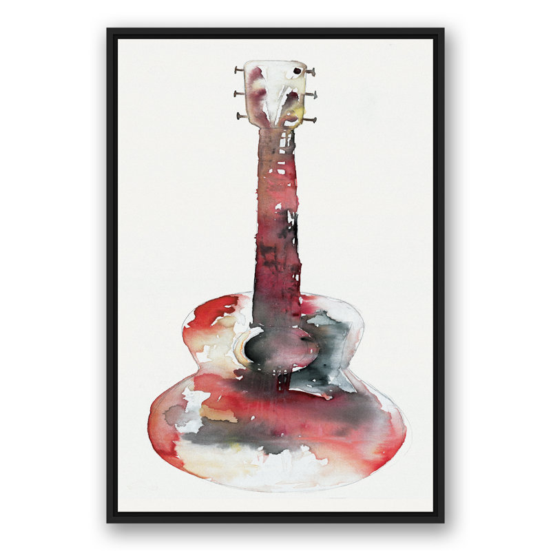 Guitare aquarelle - impression, Cadre flottant noir, H 37,75 po x l 25,75 po x P 1,75 po