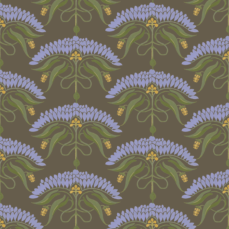 Fleur de Réve - Floral Wallpaper, Brown Lavender, Premium Paper