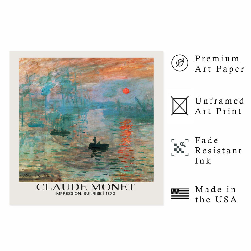 Plage et bord de mer Claude Monet - Impression, lever de soleil, reproduction d'art classique sans cadre, H 10 po x l 10 po