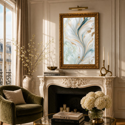 Art mural sur toile abstraite, blanc et bleu sarcelle