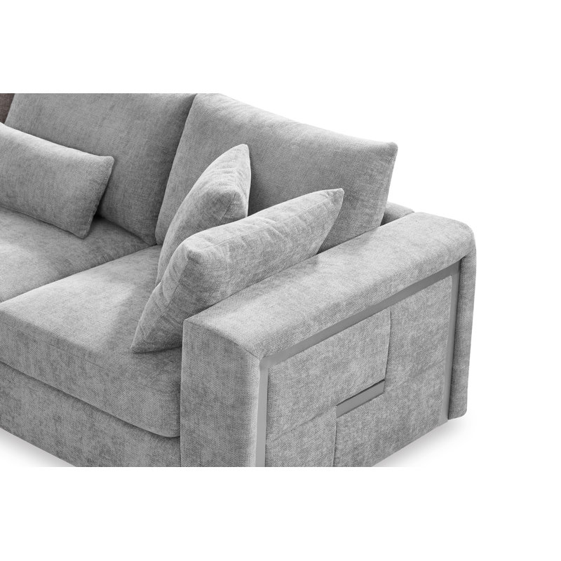 Howser Corner Sofa, Grey - Silver Accents