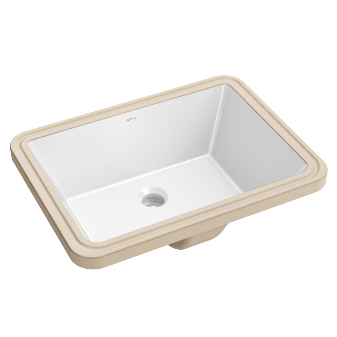 KRAUS Elavo. Rectangular Porcelain Ceramic Undermount Bathroom Sink In White With Overflow Drain, KCU-244 Kraus