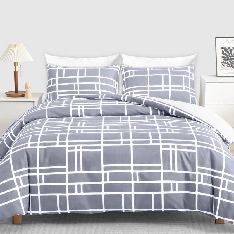 Microfiber Chequered Duvet Cover Set, Double (200cm x 200cm)