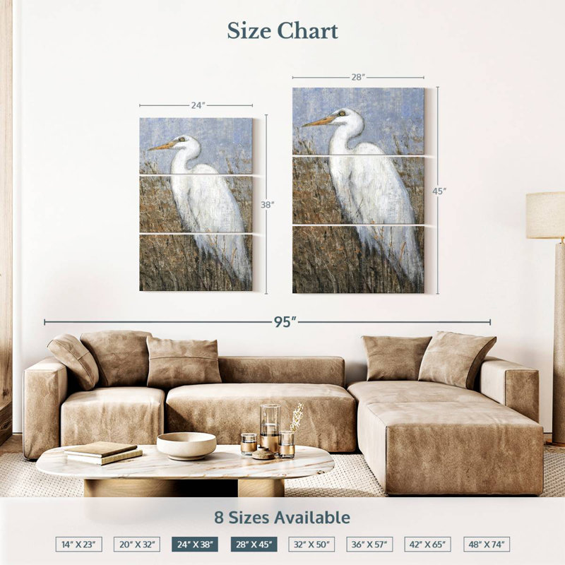 Brampt White Heron II, 38" H x 24" W
