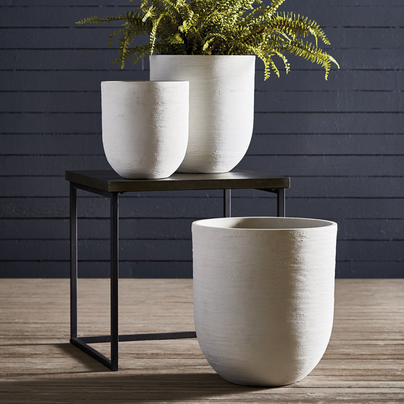 FIBRESTONE MALIBU CYLINDER POTS, SET OF 3, White