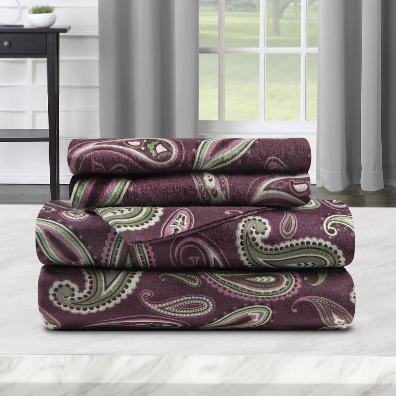 Ensemble de draps 100% coton, Mauve cachemire, Ensemble de draps pour lit simple TG + 1 drap-hous