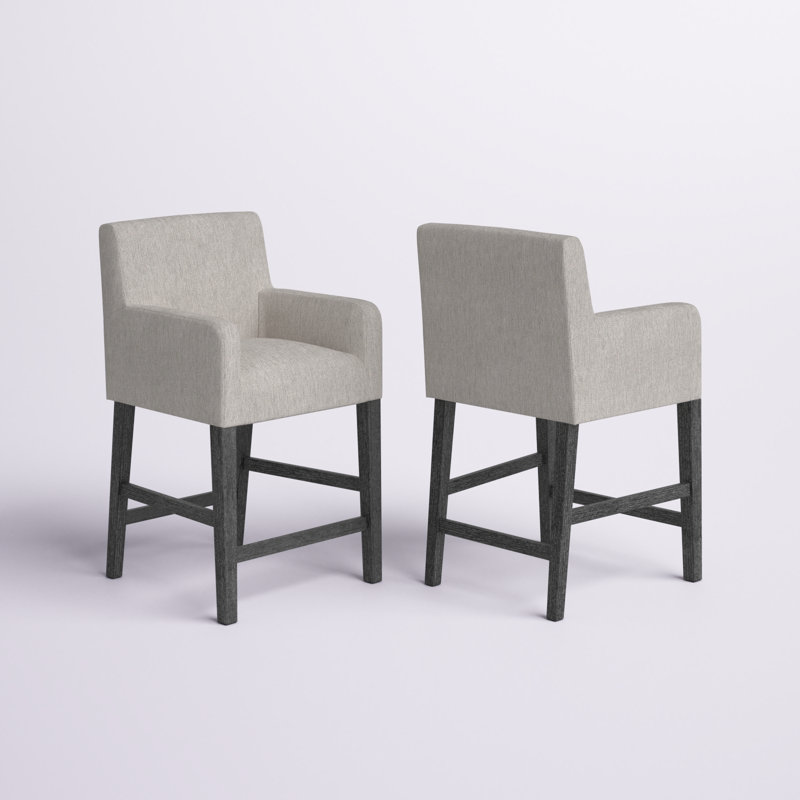Tabouret en bois massif Alighiero, Gris clair / gris patiné, 2, Tabouret de comptoir (siège d'une hauteur de 26 p
