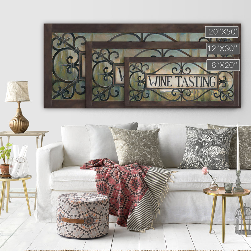 «Wine Tustation» par Elaine Vollherbst Lane, reproduction sur toile tendue, H 8 po x l 20 po x P 1,5 po